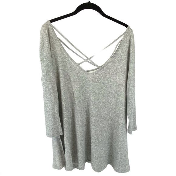 Poof soft grey knit criss-cross vneck top -  S - Picture 3 of 16